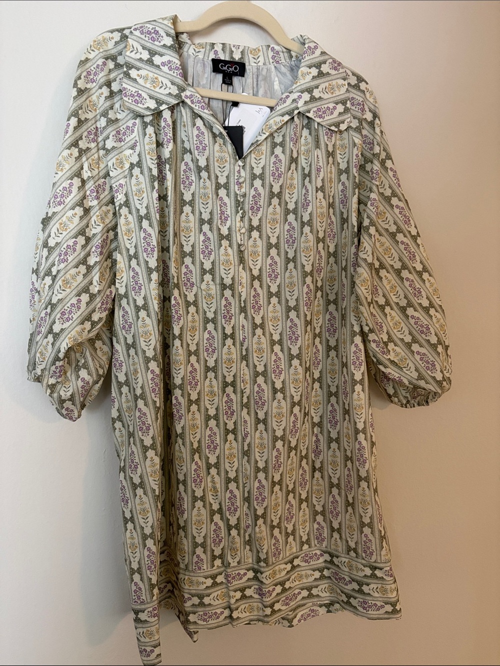 G&G Vintage-Inspired Floral Stripe Tunic Dress in Sage and Lavender
